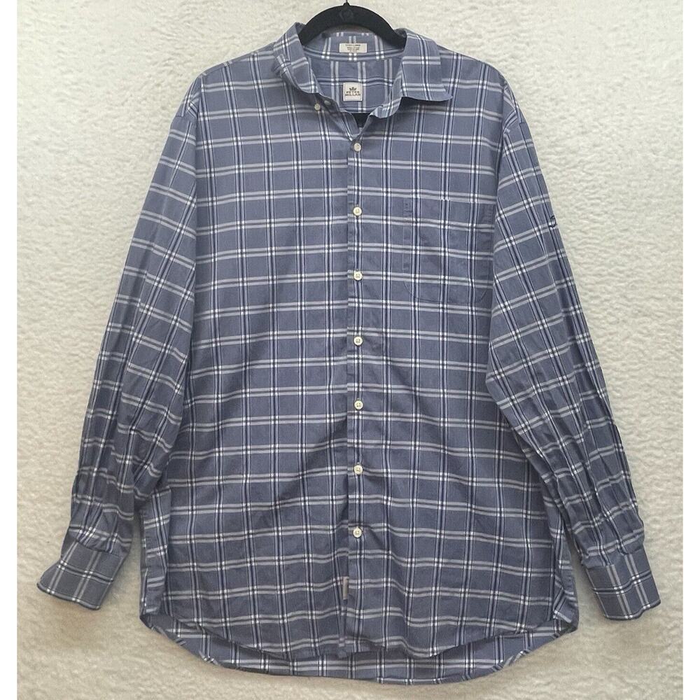 Peter Millar Shirt Mens Extra Large Blue White Plaid Button Down Crown Preppy